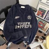 1506/MX0551/P54美式复古徽章印花V领球服运动风针织衫毛衣1，男装针织衫/毛衣，星座1506-1
