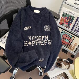 1506/MX0551/P54美式复古徽章印花V领球服运动风针织衫毛衣1图片