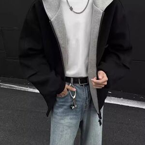 1506/WF331/P56美式重磅双拉链连帽卫衣外套男痞帅休闲外套1图片