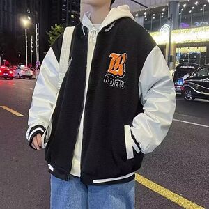 1506/BMY2021/P49冬季摇粒绒外套潮牌痞帅高级感冬装棒球领棉服2