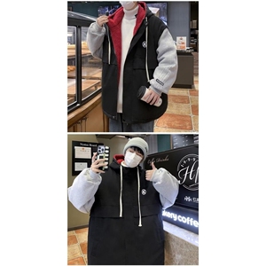 1506/MY65821/P79羊羔男女连帽秋冬加厚港风棉衣宽松假两件棉服1图片