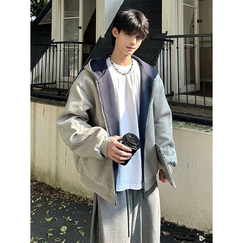 1506-1/WY831/P54美式简约cleanfit撞色连帽卫衣男图片
