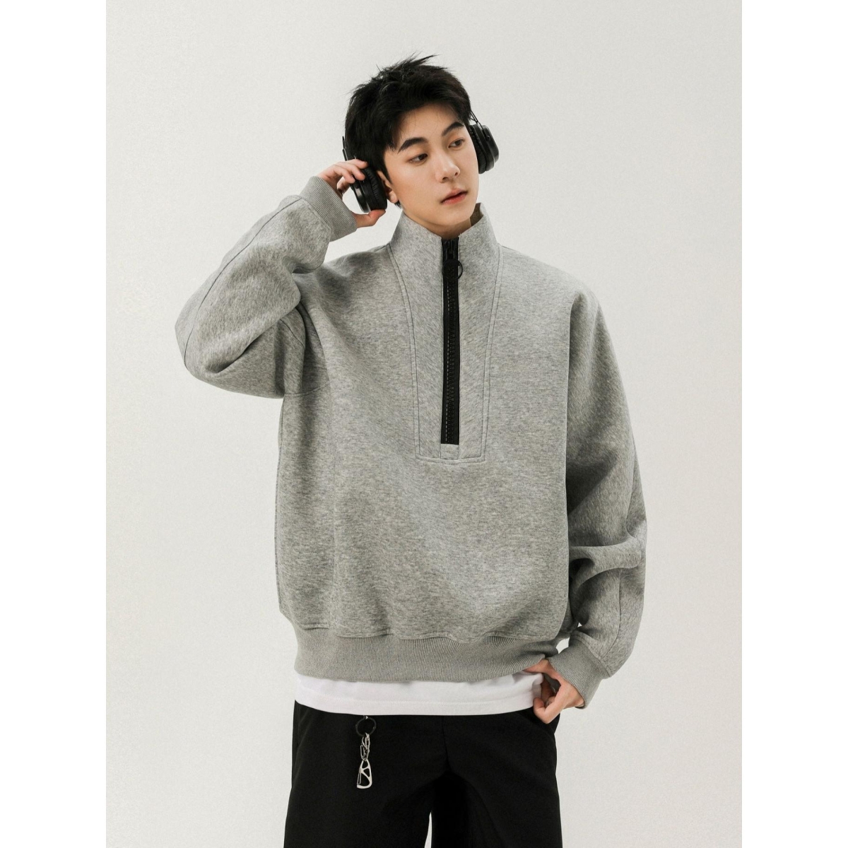 1506/W/88171/P52秋冬半门襟拉链休闲宽松保暖立领卫衣男女同款1，男装棉衣，星座1506-1