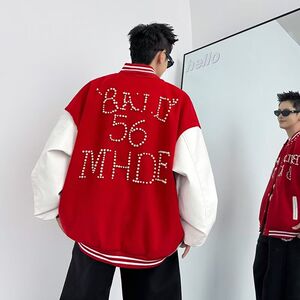 1506-1/JJ6561/P73春秋复古夹克男棒球服外套潮牌 高街小众ins潮图片