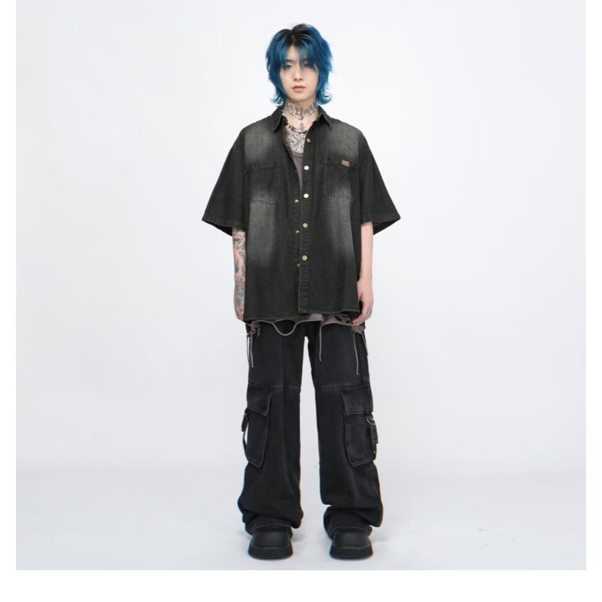 1506-1/CJHJ10241/P56日系潮牌小众复古洗水泥染做旧牛仔衬衫男,男装衬衫,星座1506-1