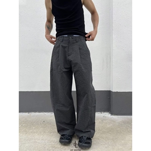1506-1/KK0031/P54格子弯刀裤男女阔腿慵懒拖地通勤休闲