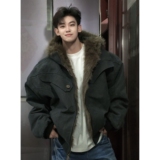 1506/MS60581/P116复古做旧加厚棉服宽松解构磨毛高级感毛领外套1，男装棉衣，星座1506-1