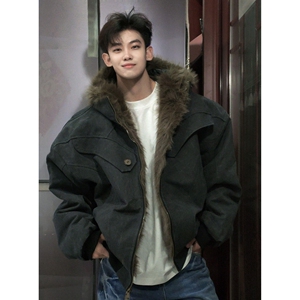 1506/MS60581/P116复古做旧加厚棉服宽松解构磨毛高级感毛领外套1图片
