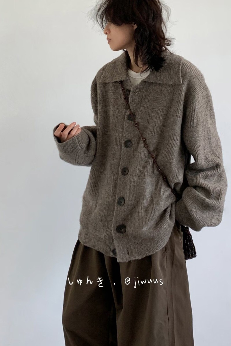 1506/M31881/P54复古翻领短款针织毛衣女小众软糯圈圈纱开衫1,男装针织衫/毛衣,星座1506-1
