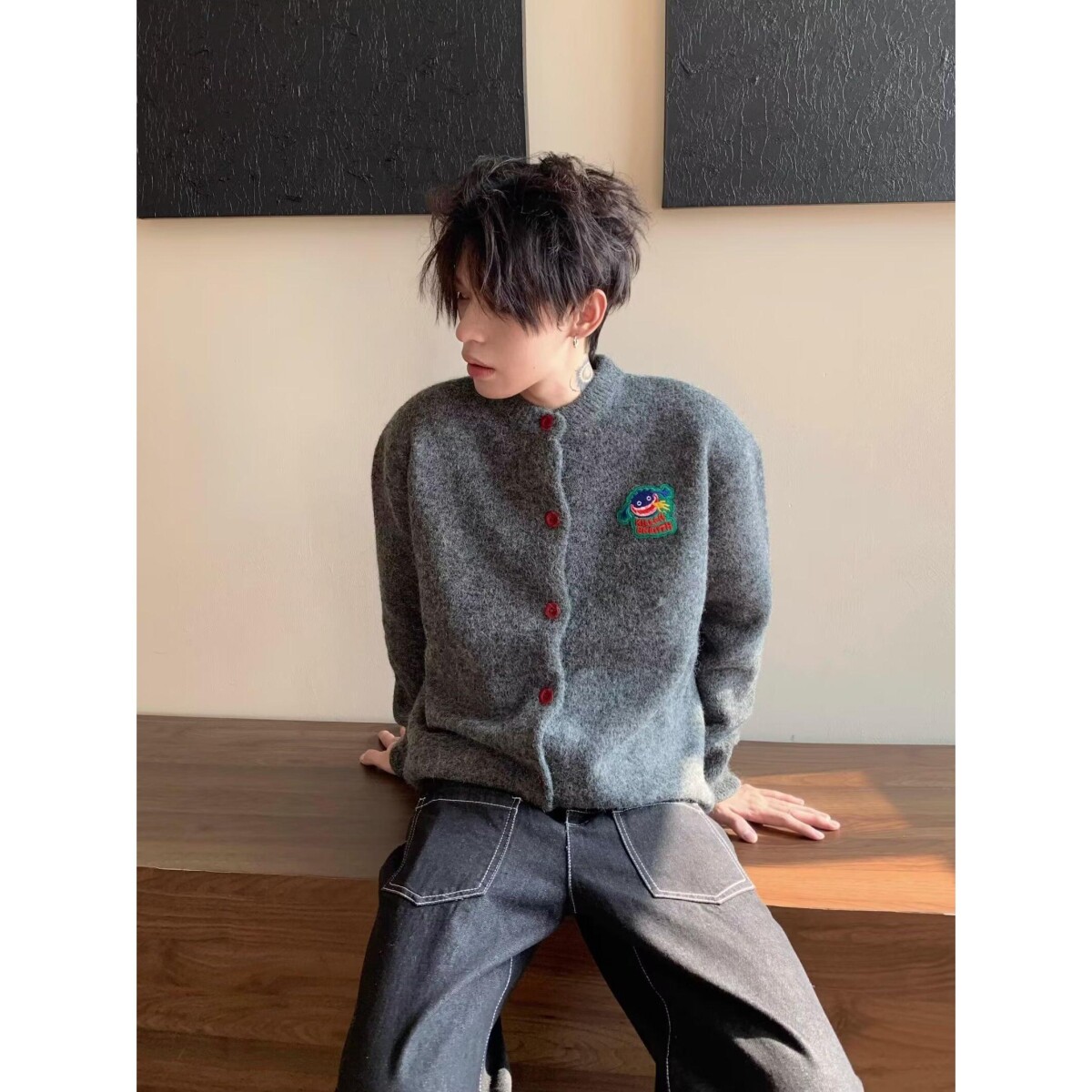 1506/MM51131/60美式复古休闲慵懒风V领针织衫男纯色外套潮1,男装针织衫/毛衣,星座1506-1