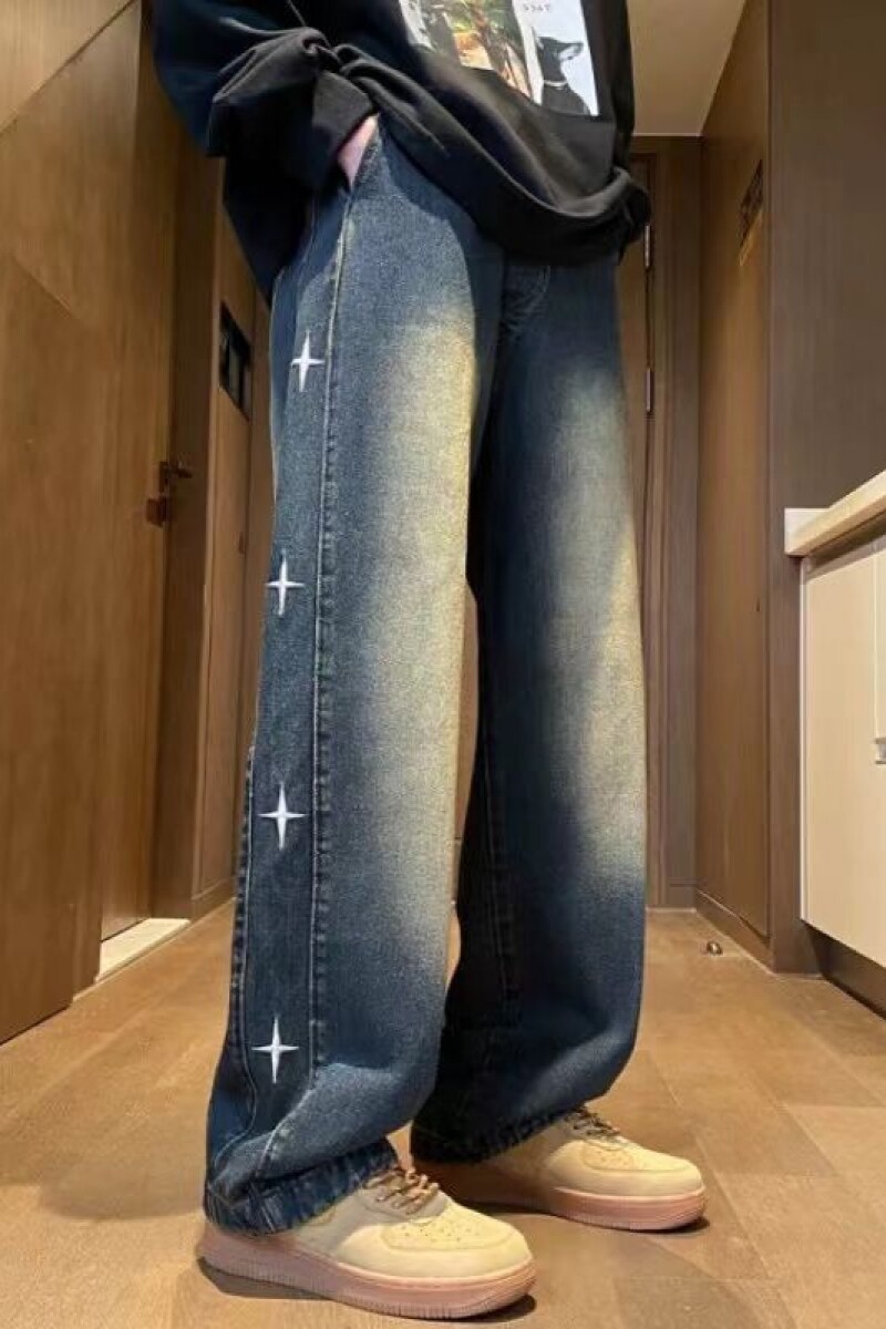 1506/K10201/P45美式复古潮牌星星直筒刺绣牛仔裤1,男装牛仔裤,星座1506-1