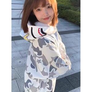 1506/W99591/P60灰色迷彩鲨鱼连帽开衫卫衣秋冬季男女情侣款2图片
