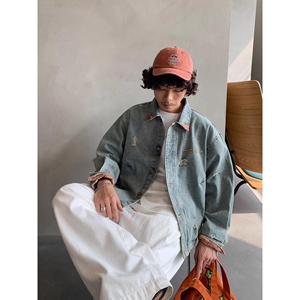 1506-1/JGCJK82221/P76春秋美式做旧水洗撞色牛仔外套男图片