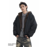 1506/MS50391/P102冬装美式条纹短款连帽棉衣男豹纹棉服外套1，男装棉衣，星座1506-1