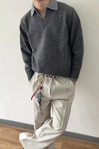 1506-1/MM3011/P62冬季翻领假两件针织衫上衣男款图片