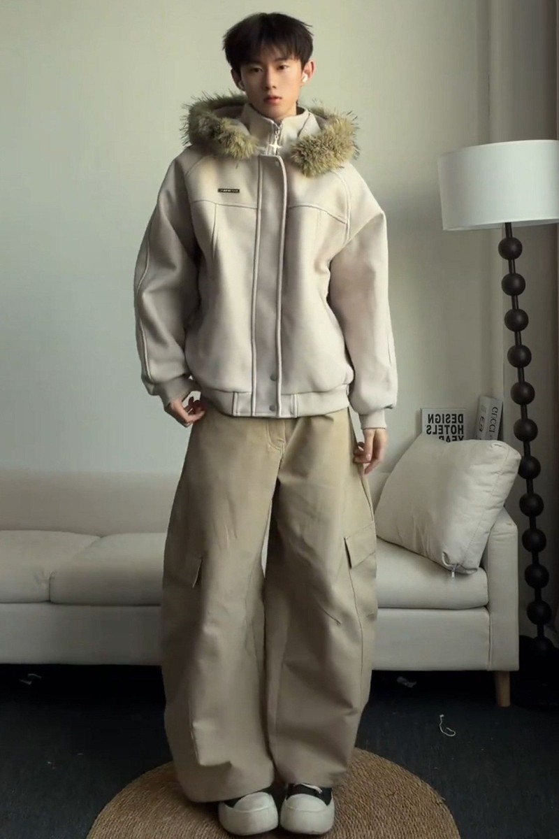 1506/M3671/P86大毛领连帽棉服男女冬季美式复古毛呢保暖外套1,男装棉衣,星座1506-1