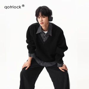 1506-1/WE031/P56春秋美式潮牌假两件衬衫领卫衣男图片