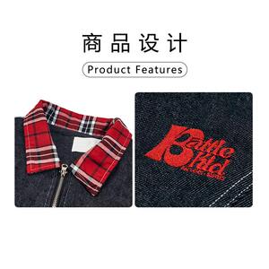 1506-1/JJK89631/P72美式复古拼接牛仔外套春秋男女外套潮图片