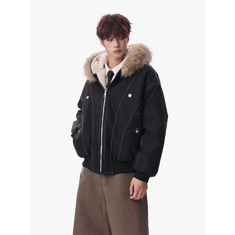 1506/Q86170/P90复古风毛领派克棉衣男冬季加厚保暖短款棉服外套，男装棉衣，星座1506-1