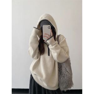1506/QH23100/P62新款气质美式复古针织衫男女宽圆领毛衣1