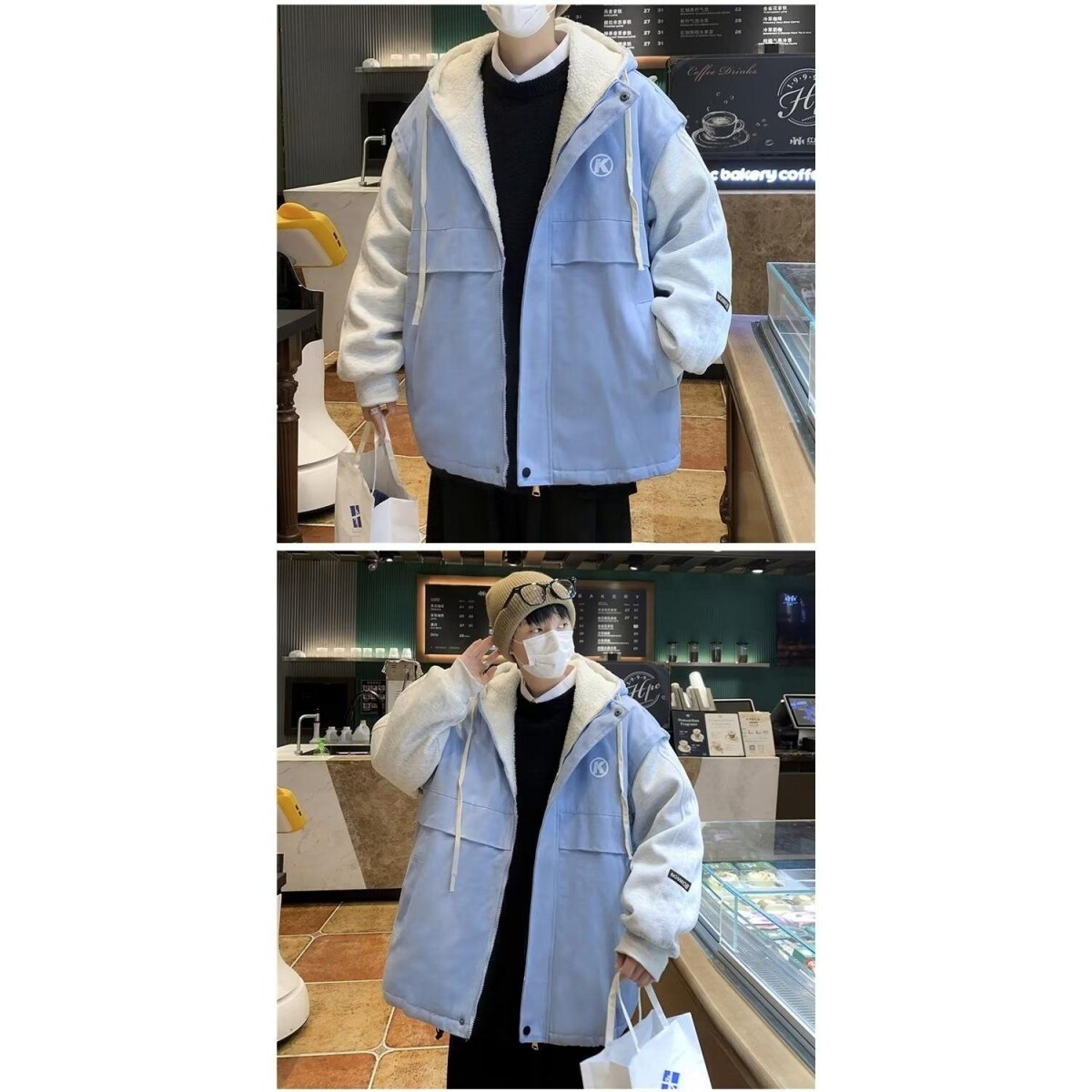 1506/MY65821/P79羊羔男女连帽秋冬加厚港风棉衣宽松假两件棉服1,男装棉衣,星座1506-1