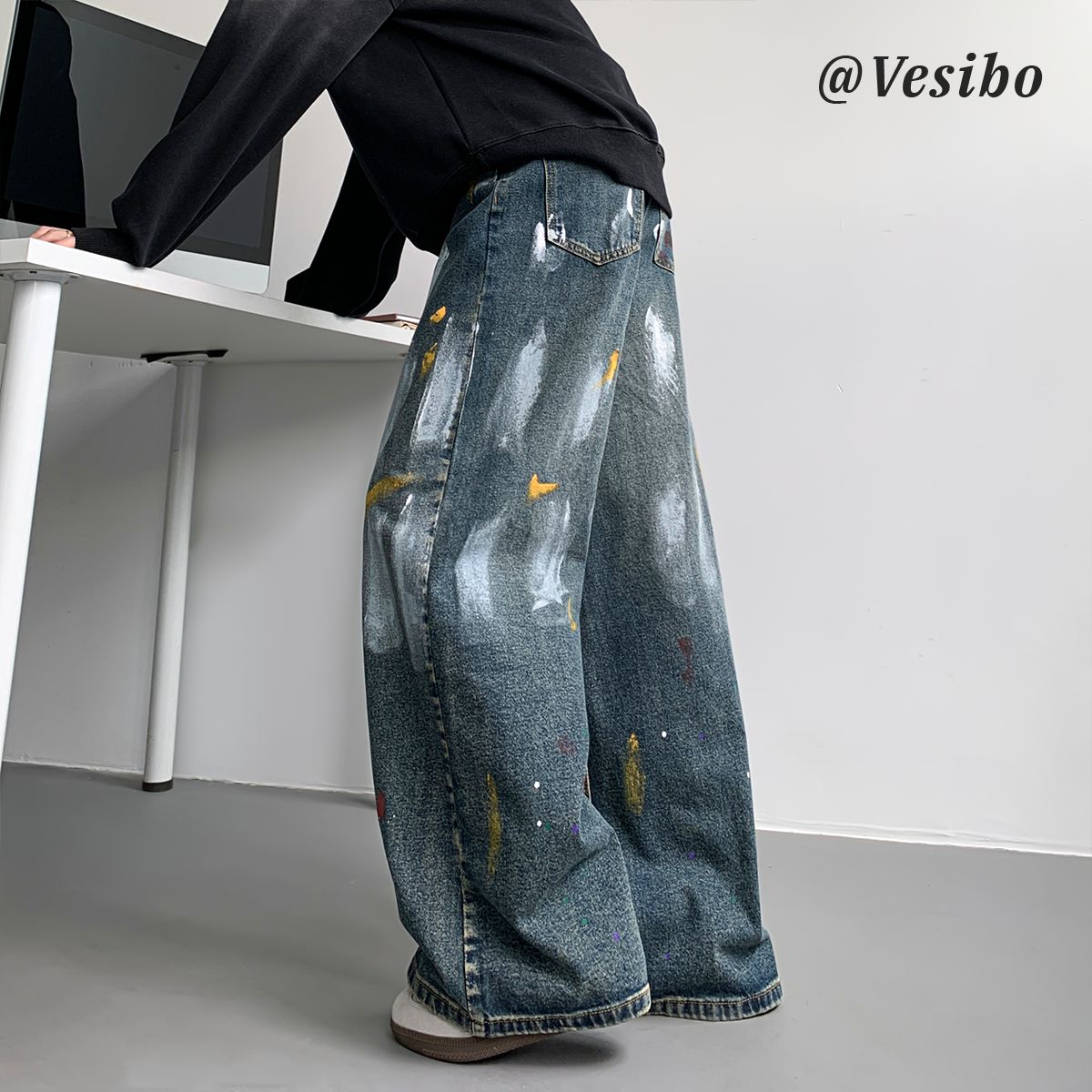 1506-1/KK22461/P51美式vibe泼墨牛仔裤男春季高街复古宽松阔腿,男装牛仔裤,星座1506-1