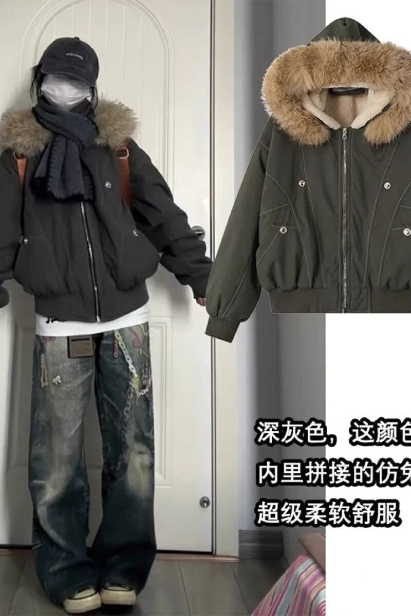 1506/Q86170/P90座山雕冬装派克男女棉服2025棉衣仿兔毛工装外套,男装棉衣,星座1506-1