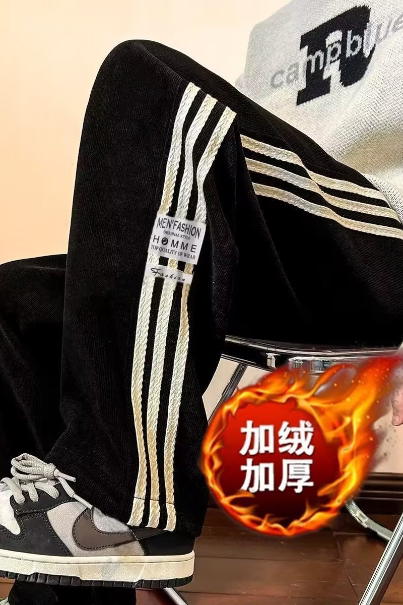 1506/KK076加绒1/P34条纹裤子男款秋季港风运动直筒长裤休闲裤2,男装卫衣,星座1506-1