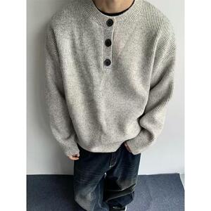 1506-1/M50101/P53灰色美式复古亨利领毛衣男款图片