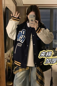 1506/JF9211/P70 秋冬夹棉美式复古情侣高街小众夹克外套1图片