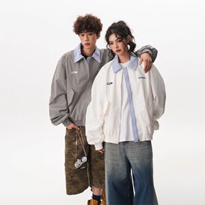 1506-1/JJK5081/P62潮条纹拼接棒球服外套宽松情侣开衫图片