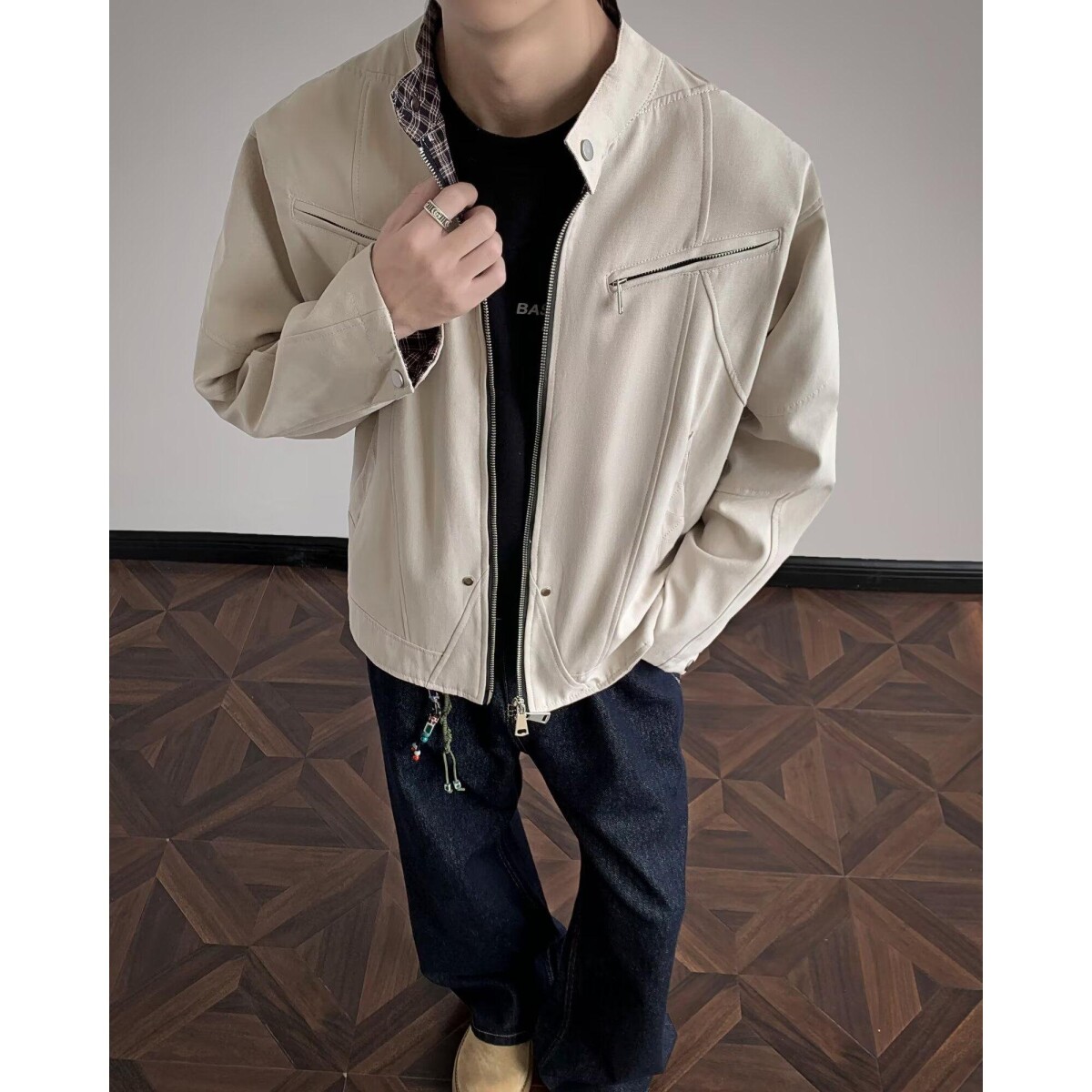 1506-1/JM0641/P90骨做旧水洗皮衣夹克男外套图片