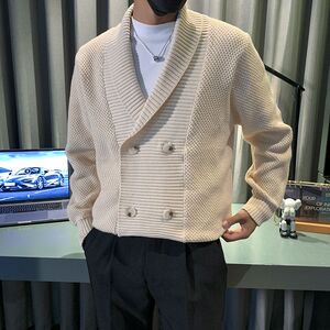 1506/M34751/P62男士青果领双排扣针织外套毛衣保暖秋冬季外穿1图片
