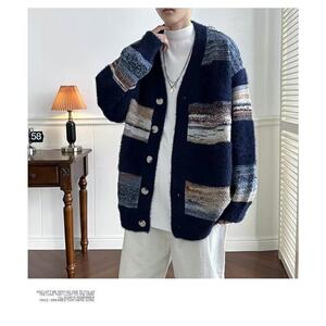 1506/M31531/P59高品质秋款男开衫毛衣条纹拼色针织衫1图片