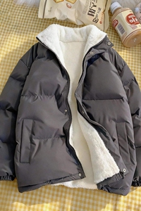 1506/MJK7771/P59原宿风纯色加羊羔绒棉衣面包服3图片
