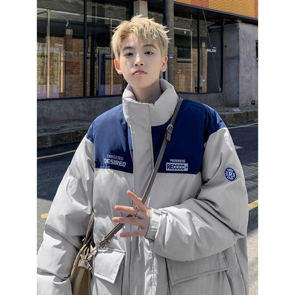 1506/MM501/P69美式复古撞色拼接立领棉服男潮牌宽松休闲外套1，男装棉衣，星座1506-1