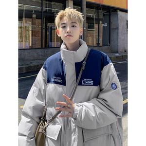 1506/MM501/P69美式复古撞色拼接立领棉服男潮牌宽松休闲外套1，男装棉衣，星座1506-1