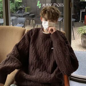 1506/MX0151/P47毛衣男秋冬季加厚慵懒风贴标圆领针织衫1图片