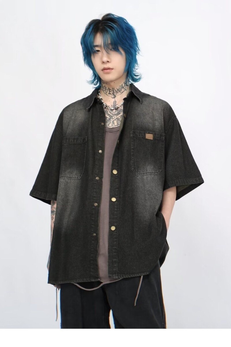 1506-1/CJHJ10241/P56日系潮牌小众复古洗水泥染做旧牛仔衬衫男,男装衬衫,星座1506-1