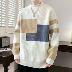 1506/ML-0671/P64假两件毛衣超大码帅气潮流宽松打底针织衫2图片