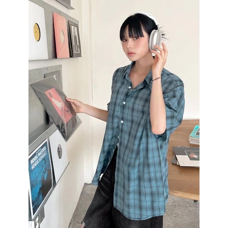 1506-1/CCS3701/P37新款时尚百搭性感显瘦气质格子衬衫图片