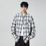 1506-1/CXX011/P36早春复古格子长袖衬衫男，男装衬衫，星座1506-1