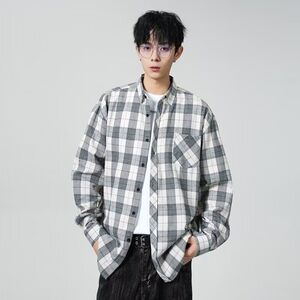1506-1/CXX011/P36早春复古格子长袖衬衫男图片