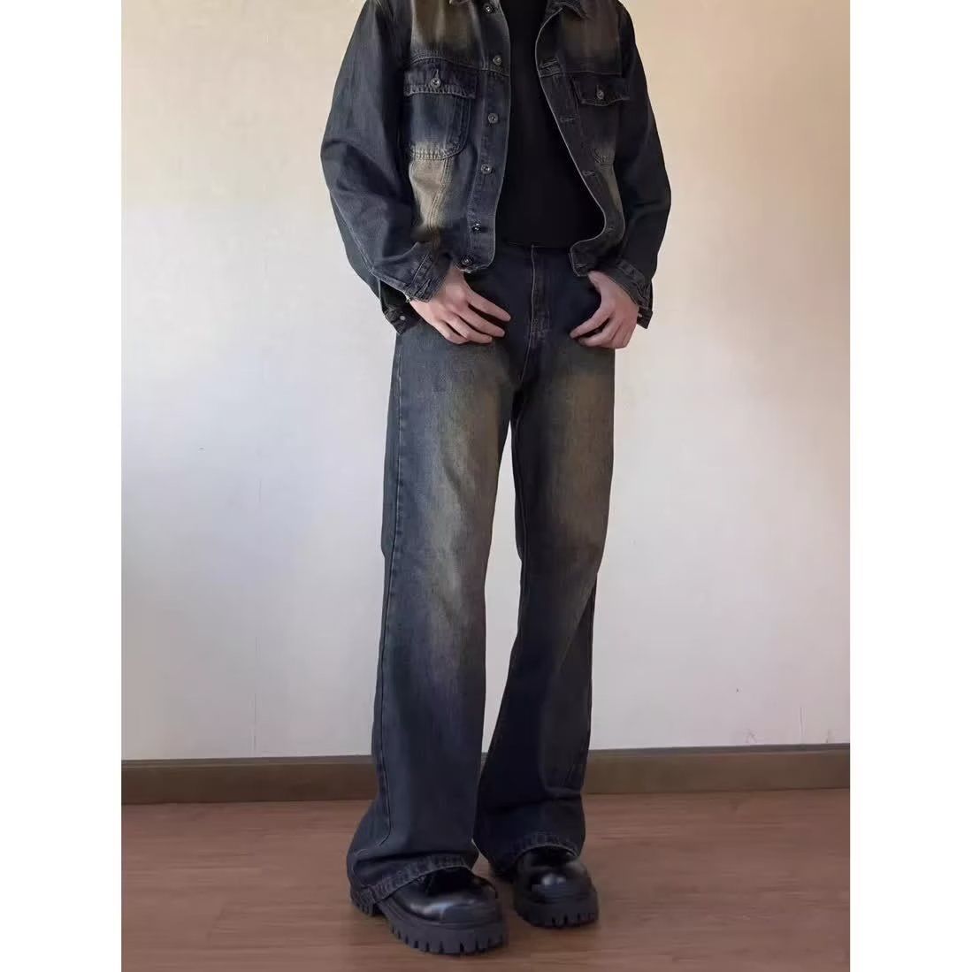 1506-1/KBLM82031/P46秋季锈土色微喇叭牛仔裤,男装牛仔裤,星座1506-1