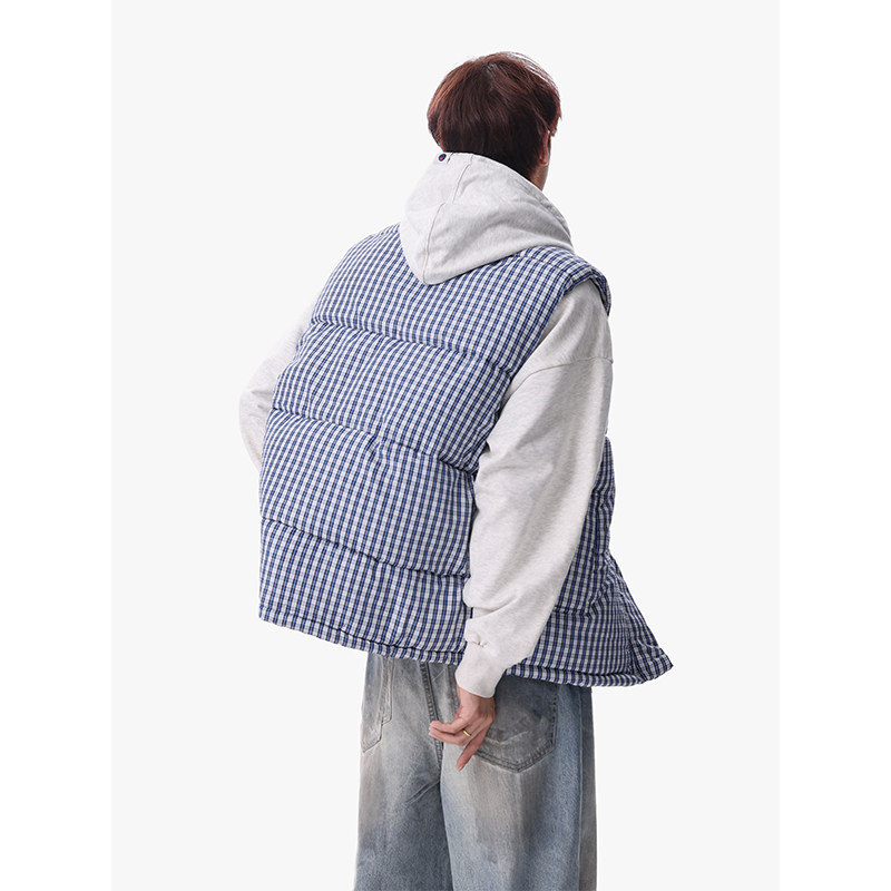 1506/QA030/P52美式格子风立领马甲男加厚棉服背心格纹背心棉衣,男装背心/马甲,星座1506-1