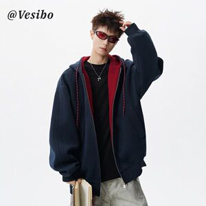 1506/WW0411/P53新款卫衣港风宽松简约连帽卫衣开衫男女同款1图片