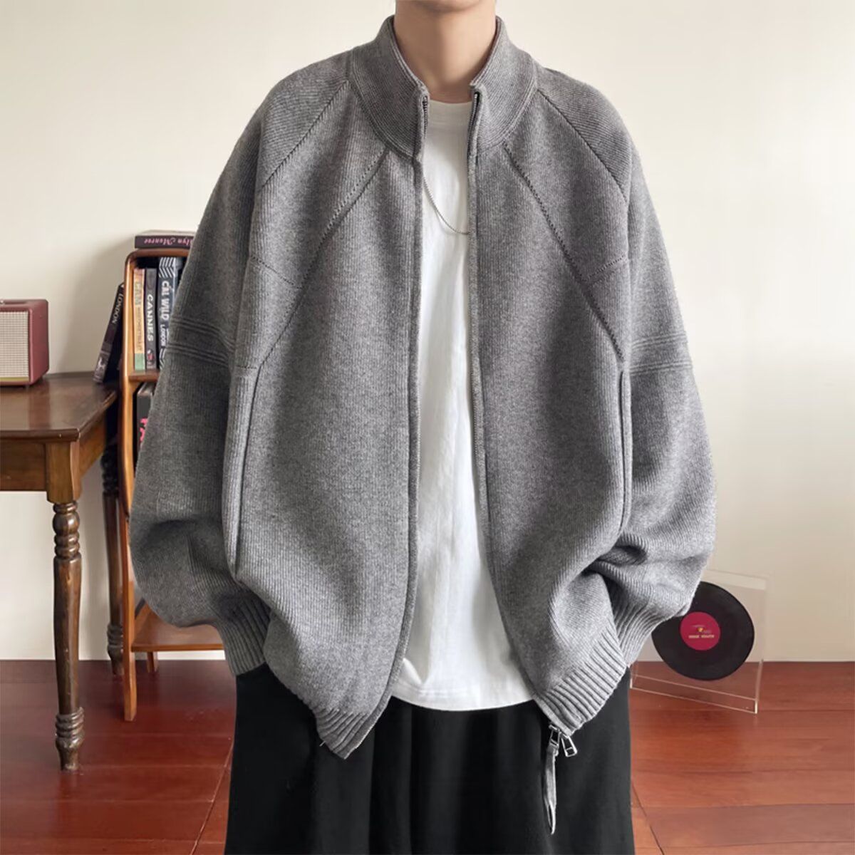 1506/MM091/P62秋冬新款开衫毛衣美式复古休闲V领针织衫1图片