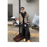 1506-1/WA2501/P60美式复古黄格纹双面穿双开拉链卫衣男，男装卫衣，星座1506-1
