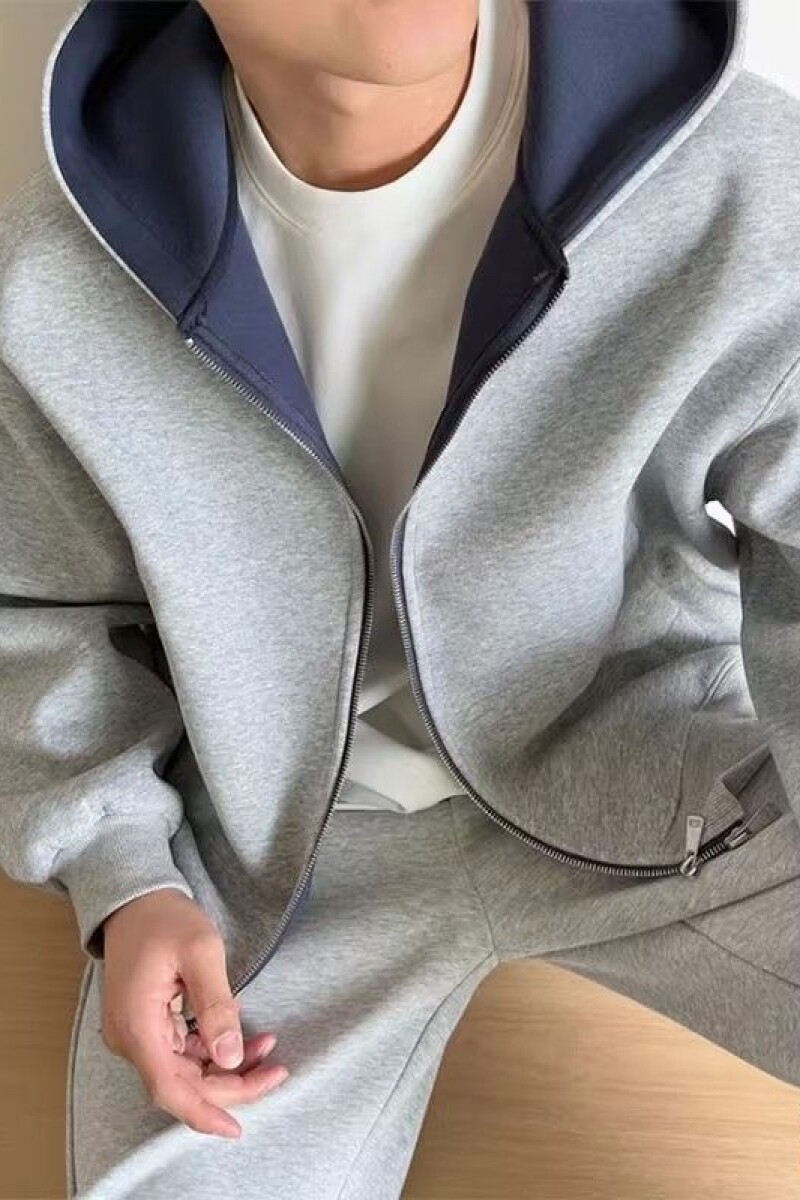 1506-1/WW1051/P57韩版蓝灰撞色设计感连帽开衫卫衣男,男装卫衣,星座1506-1