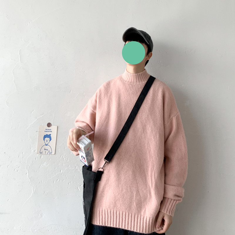 秋冬情侣中性加厚纯色宽松半高领线衣针织衫毛衣打底粉MY11/,男装针织衫/毛衣,星座1506-1